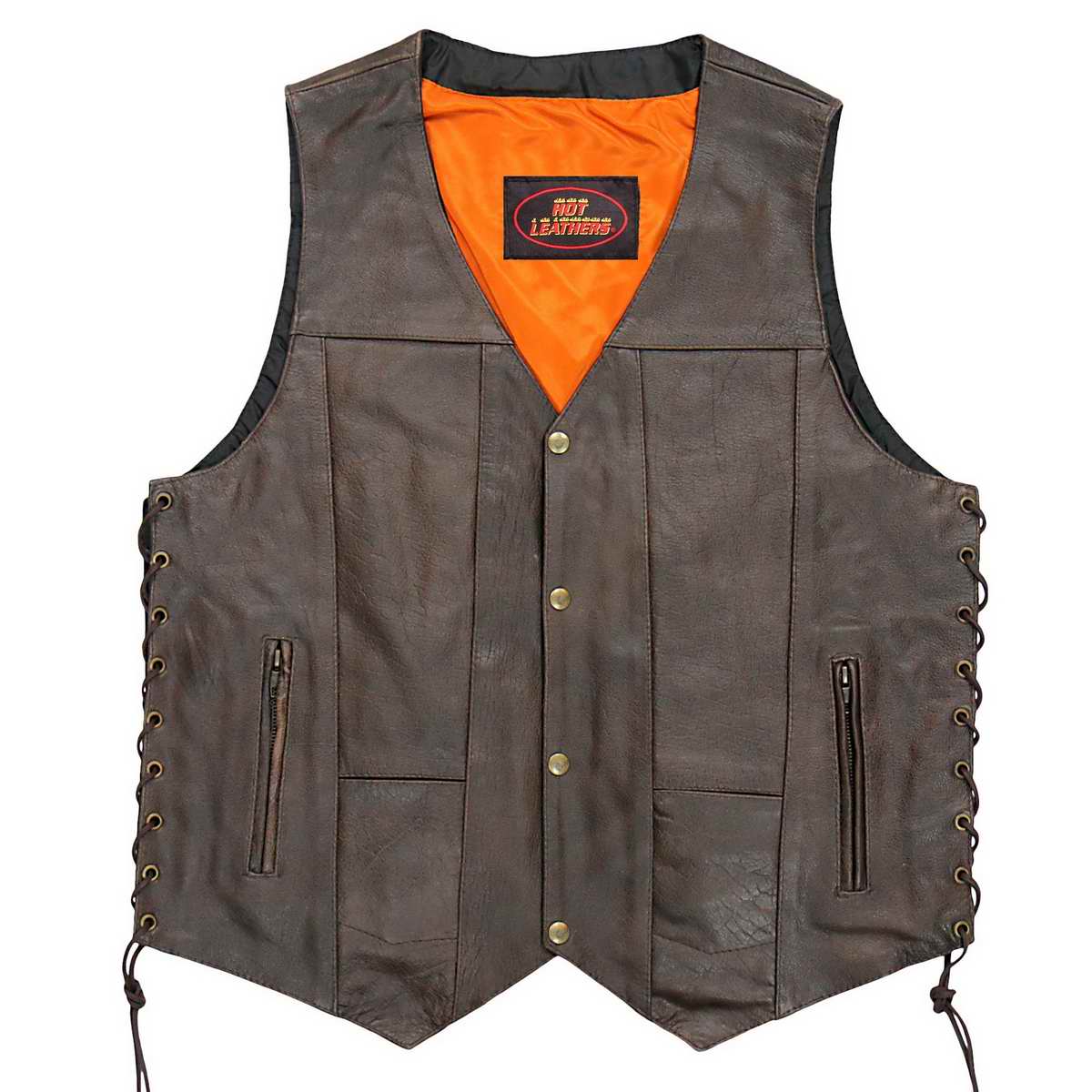 Hot Leathers Men's Retro Brown 'Side Lace' Club Leather Vest, VSM1040 — image 7