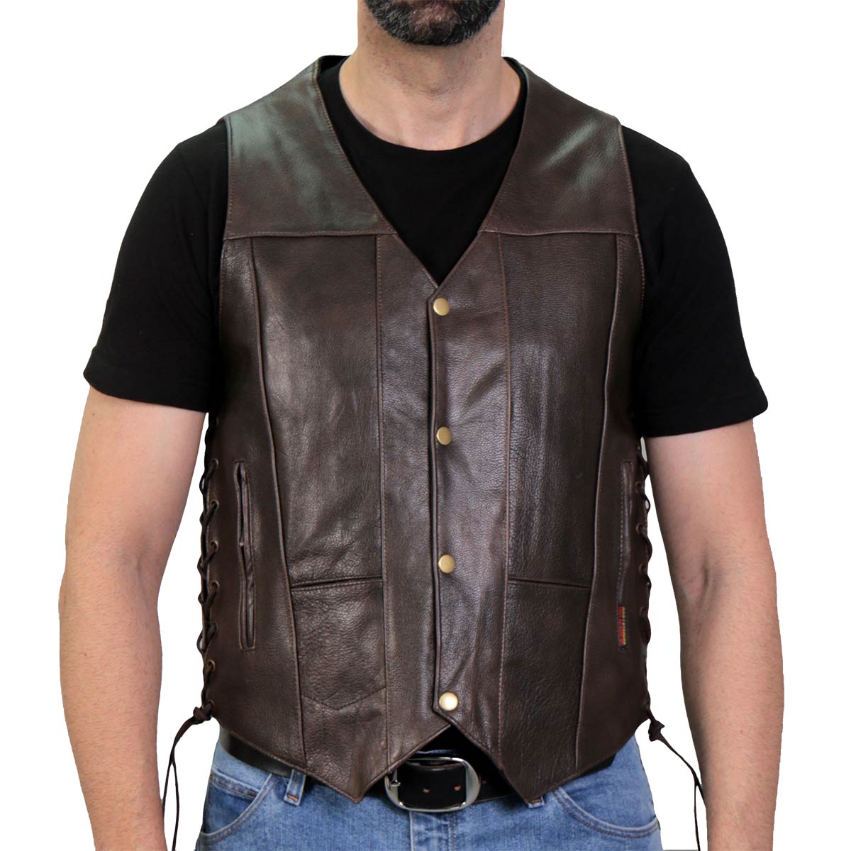 Hot Leathers Men's Retro Brown 'Side Lace' Club Leather Vest, VSM1040 — image 1