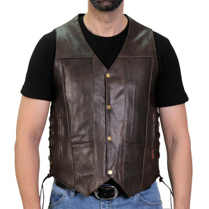 Hot Leathers Men's Retro Brown 'Side Lace' Club Leather Vest, VSM1040 — image 1