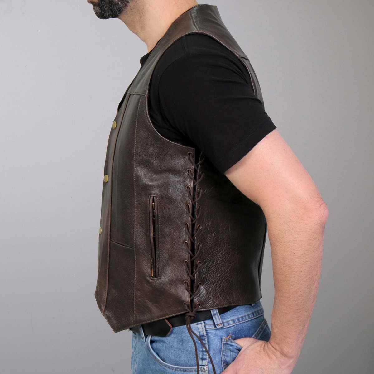 Hot Leathers Men's Retro Brown 'Side Lace' Club Leather Vest, VSM1040 — image 3