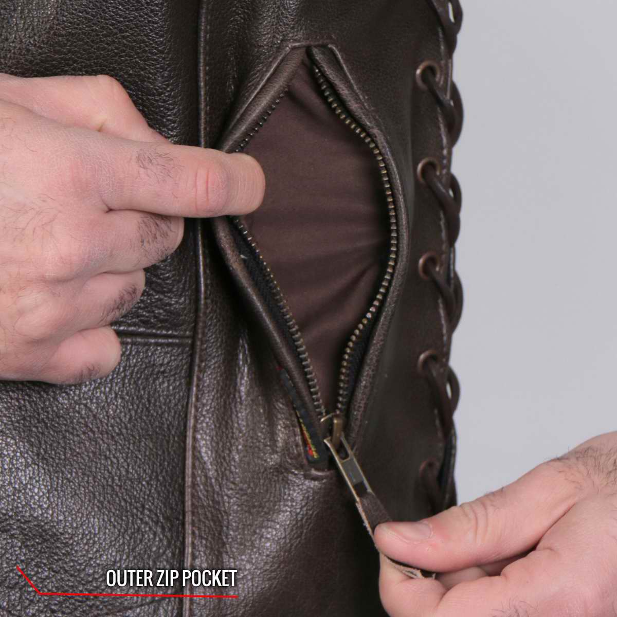 Hot Leathers Men's Retro Brown 'Side Lace' Club Leather Vest, VSM1040 — image 5