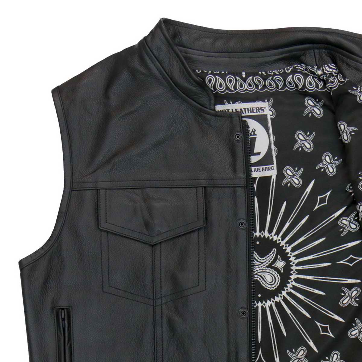 Hot Leathers VSM1049 Men's Black Paisley Conceal and Carry Motorcycle Club Style Leather Vest — image 2