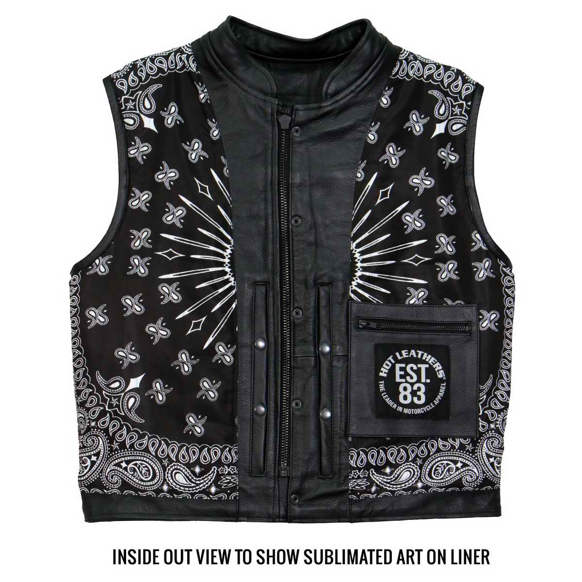 Hot Leathers VSM1049 Men's Black Paisley Conceal and Carry Motorcycle Club Style Leather Vest — image 15