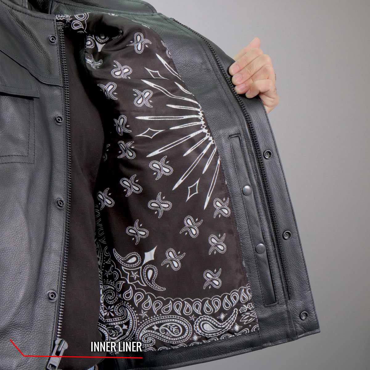 Hot Leathers VSM1049 Men's Black Paisley Conceal and Carry Motorcycle Club Style Leather Vest — image 10