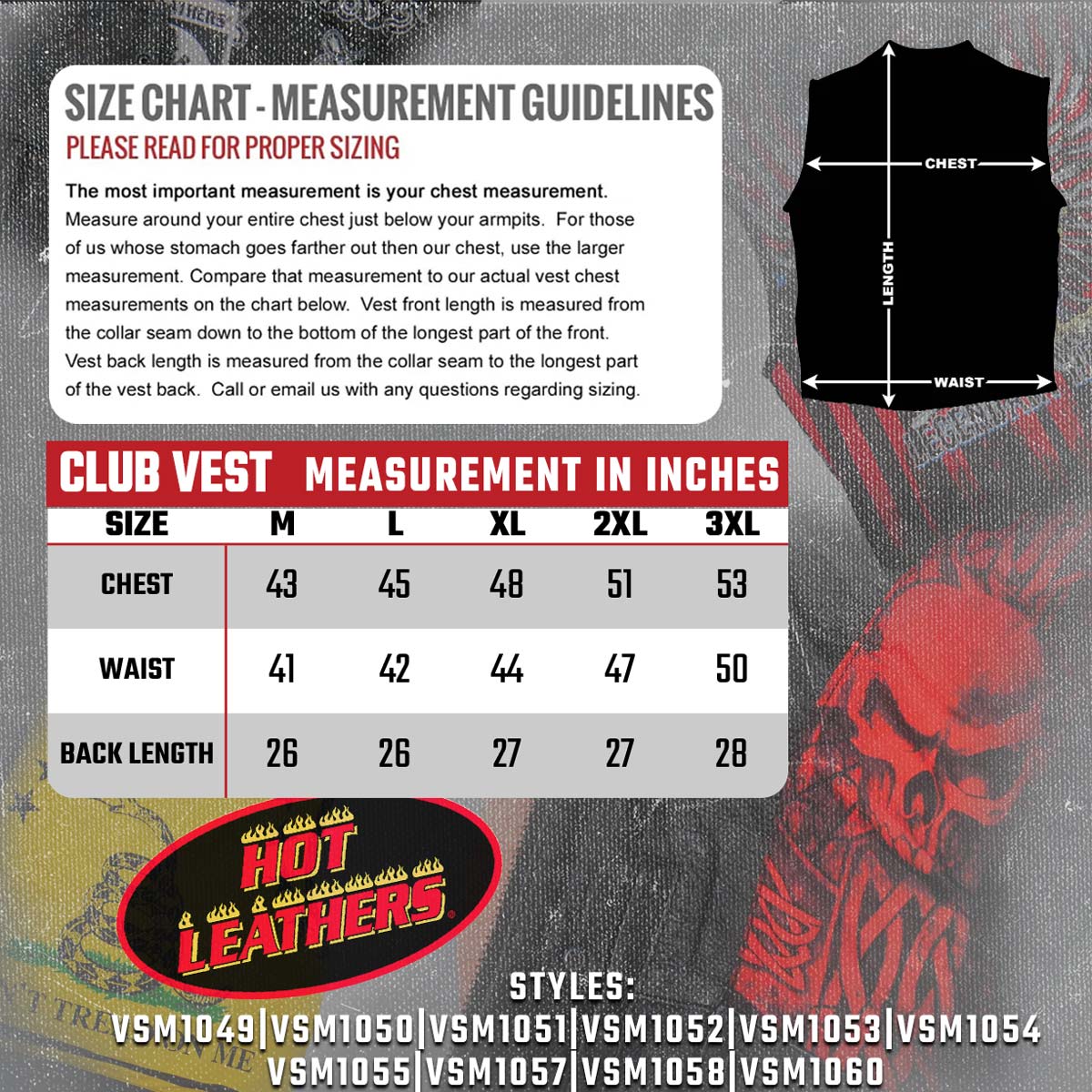 Hot Leathers VSM1054 Men’s Black Skull Flag Conceal and Carry Leather Vest — image 3