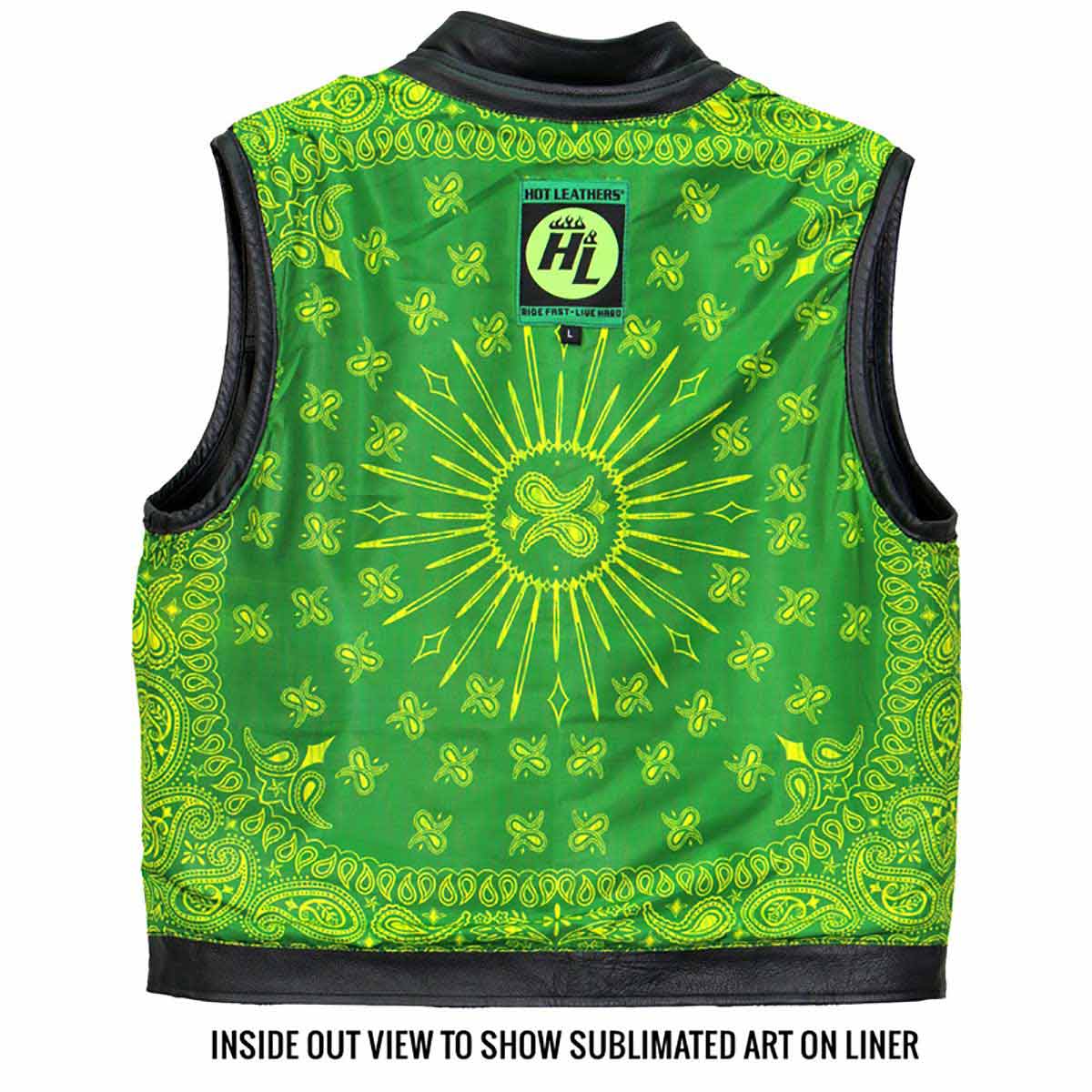Hot Leathers VSM1050 Men’s Black Paisley Green Conceal and Carry Leather Vest — image 7