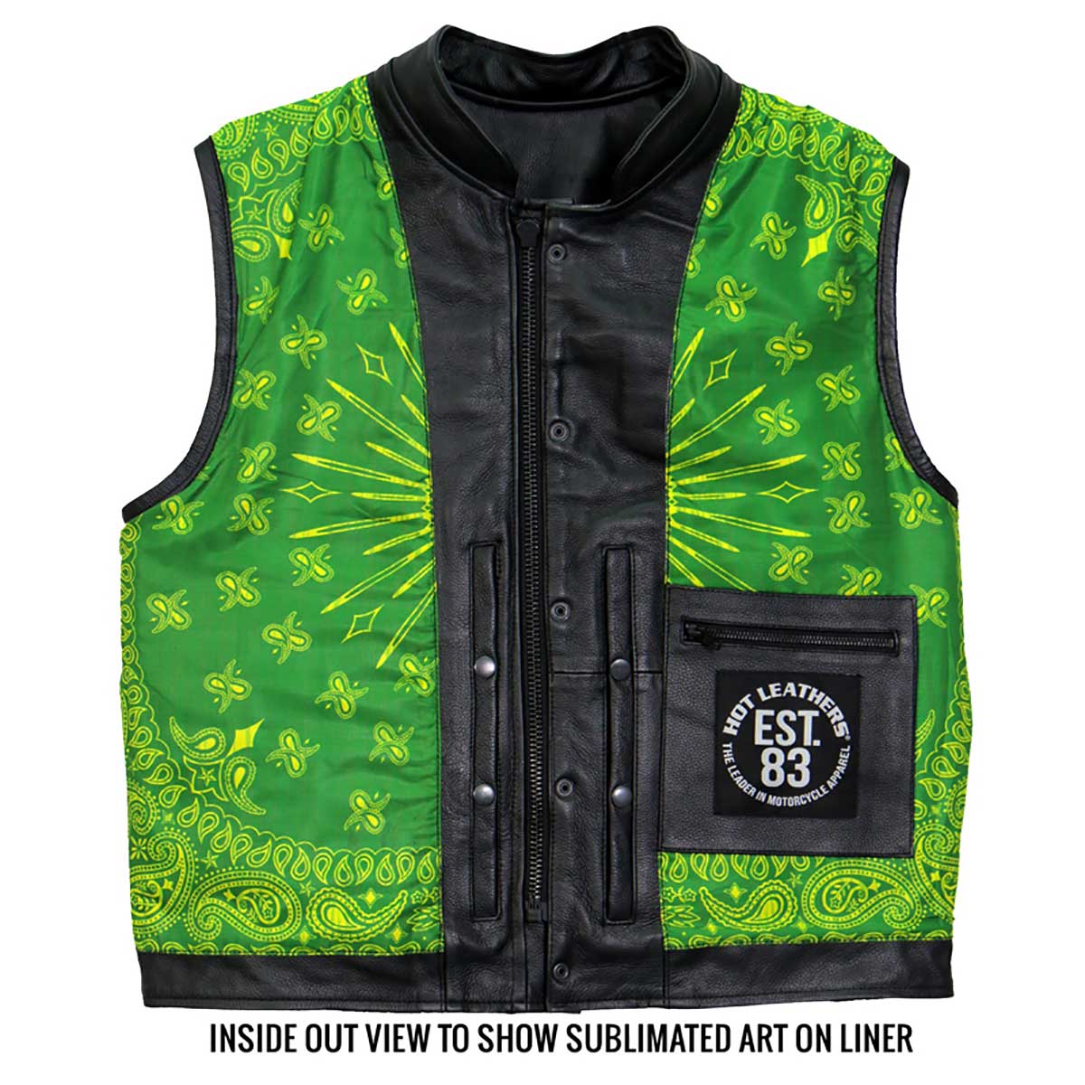 Hot Leathers VSM1050 Men’s Black Paisley Green Conceal and Carry Leather Vest — image 8