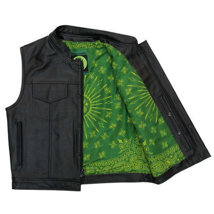 Hot Leathers VSM1050 Men’s Black Paisley Green Conceal and Carry Leather Vest — image 1