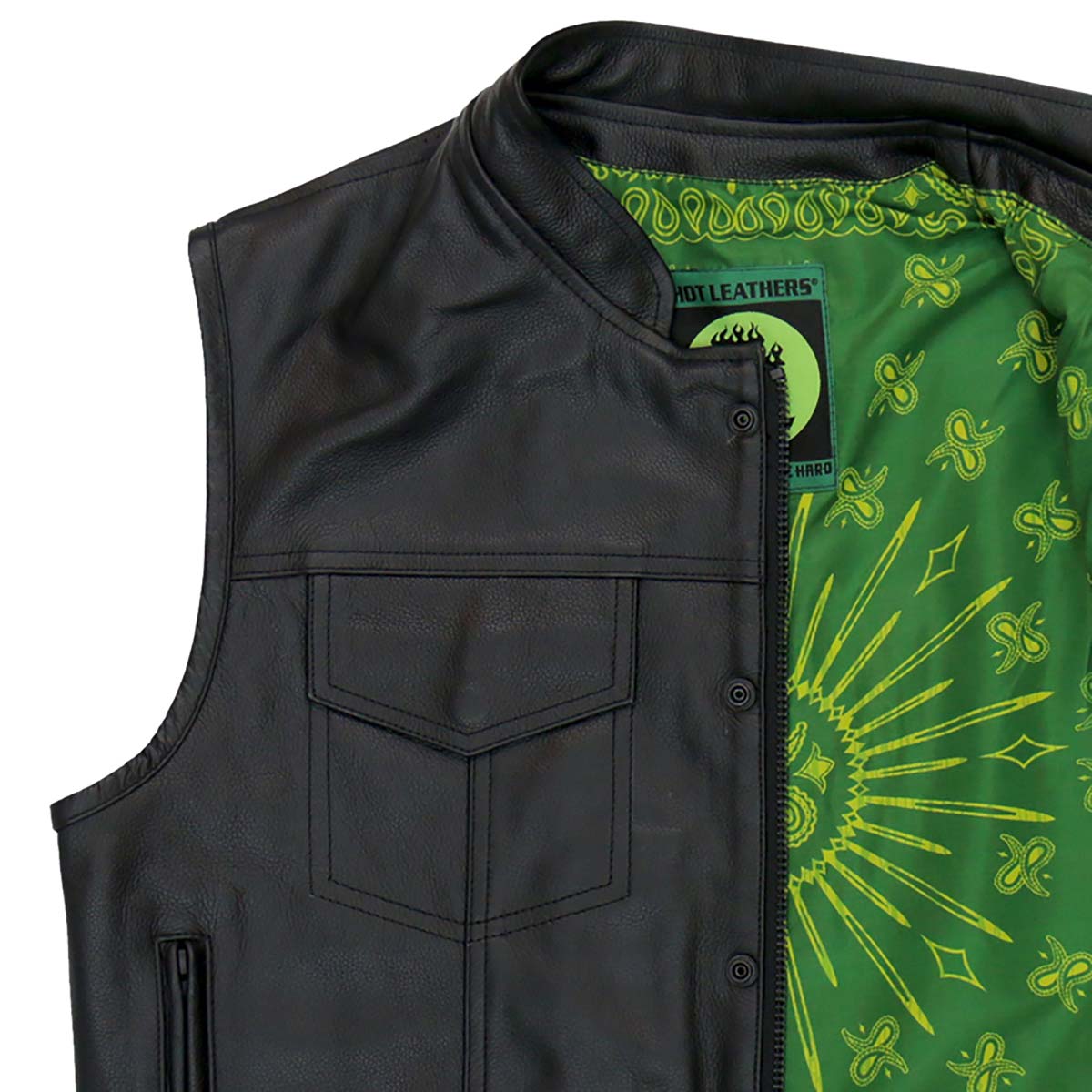 Hot Leathers VSM1050 Men’s Black Paisley Green Conceal and Carry Leather Vest — image 10