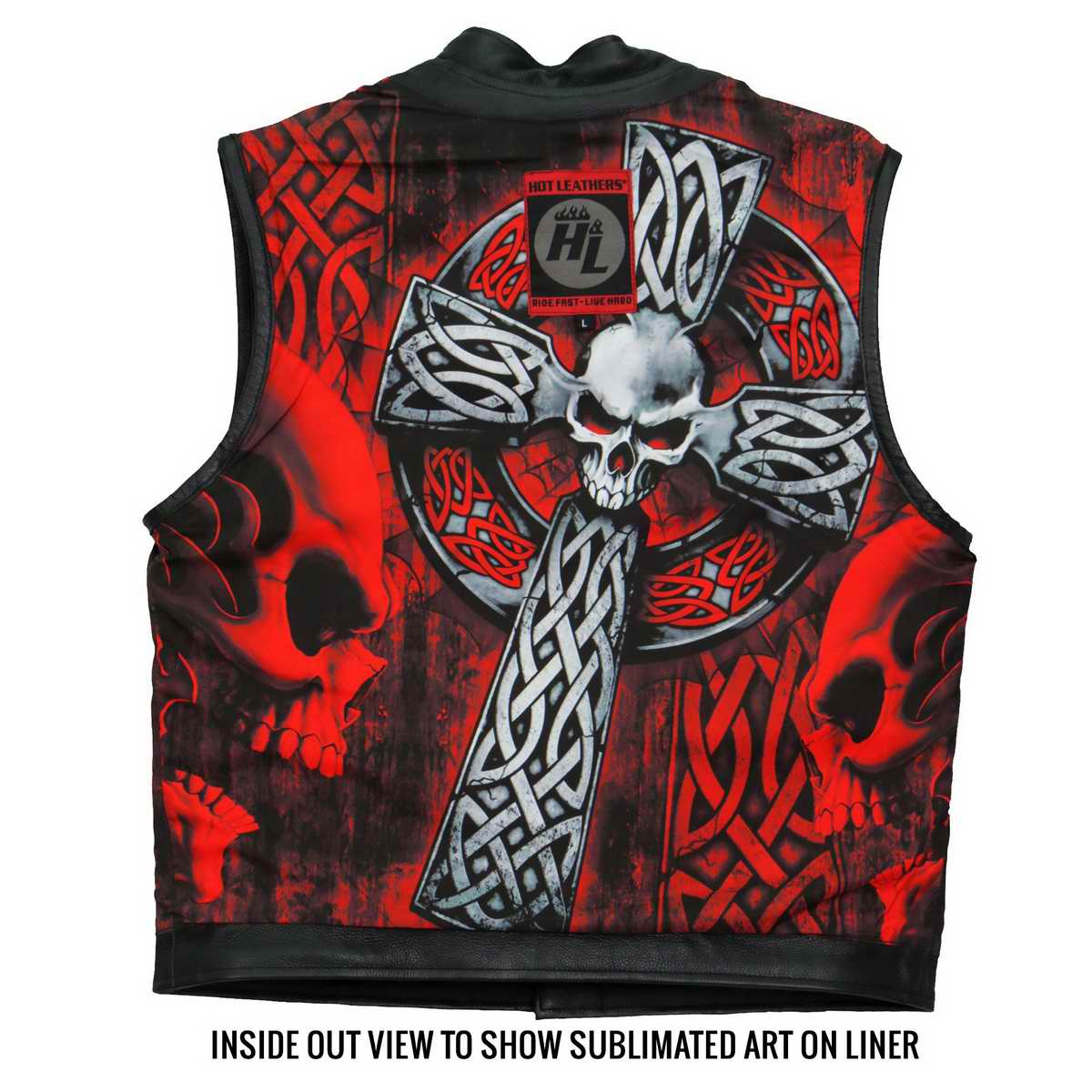 Hot Leathers VSM1051 Men's Black Celtic Cross Conceal and Carry Leather Vest — image 14