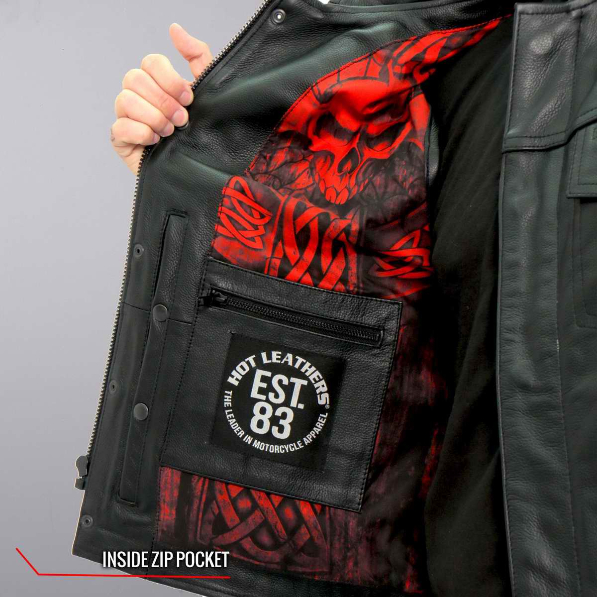 Hot Leathers VSM1051 Men's Black Celtic Cross Conceal and Carry Leather Vest — image 8