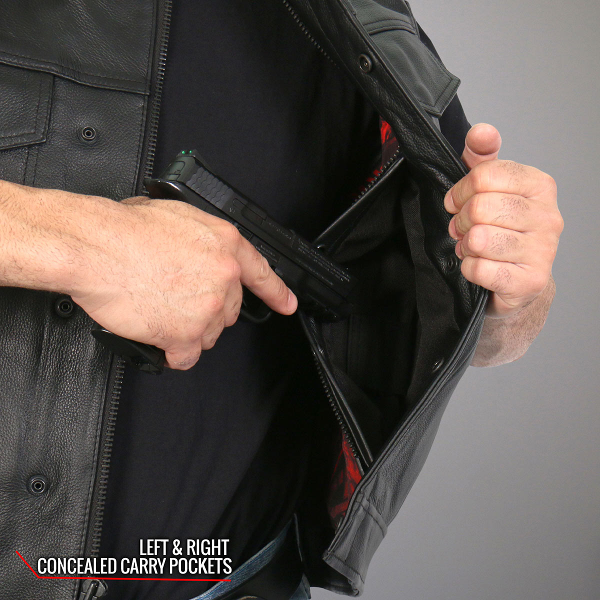 Hot Leathers VSM1051 Men's Black Celtic Cross Conceal and Carry Leather Vest — image 7