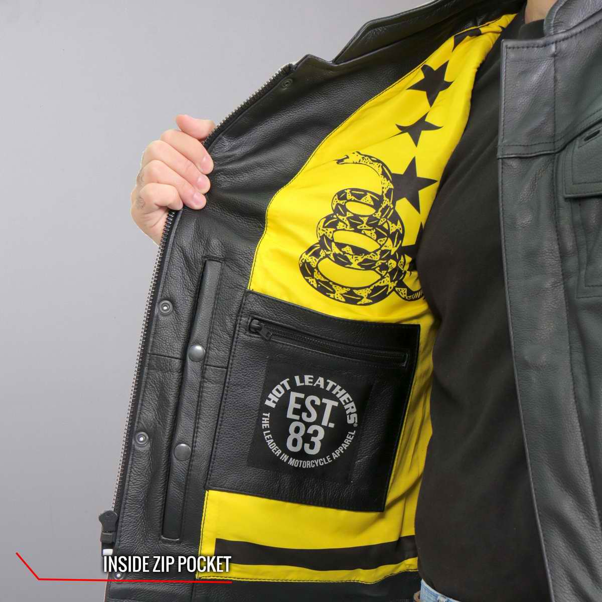 Hot Leathers VSM1053 Men's Black Dont Tread On Me Conceal and Carry Leather Vest — image 7