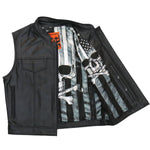 Hot Leathers VSM1054 Men’s Black Skull Flag Conceal and Carry Leather Vest — image 1