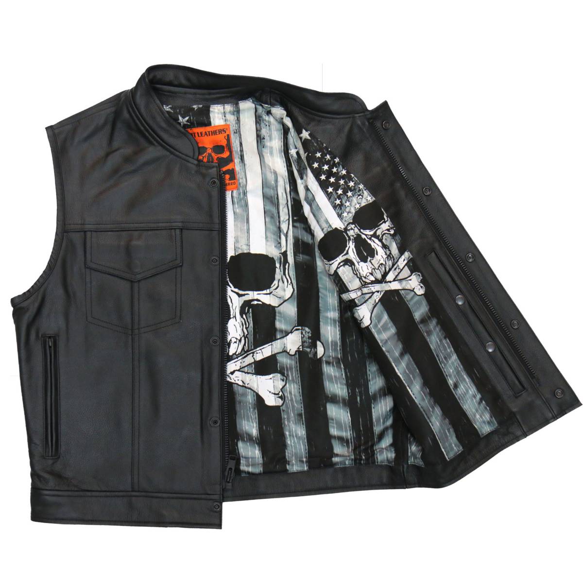 Hot Leathers VSM1054 Men’s Black Skull Flag Conceal and Carry Leather Vest — image 1