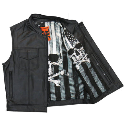 Hot Leathers VSM1054 Men’s Black Skull Flag Conceal and Carry Leather Vest — image 1
