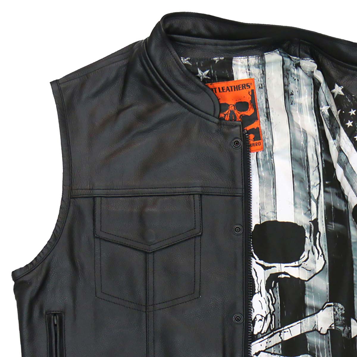 Hot Leathers VSM1054 Men’s Black Skull Flag Conceal and Carry Leather Vest — image 10