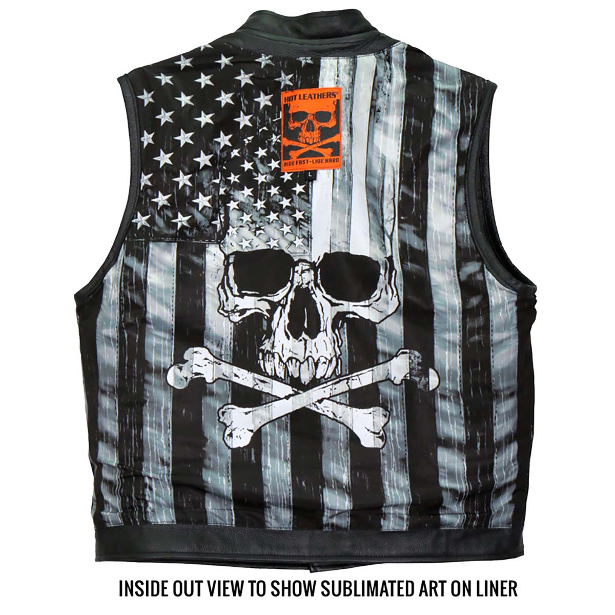 Hot Leathers VSM1054 Men’s Black Skull Flag Conceal and Carry Leather Vest — image 7