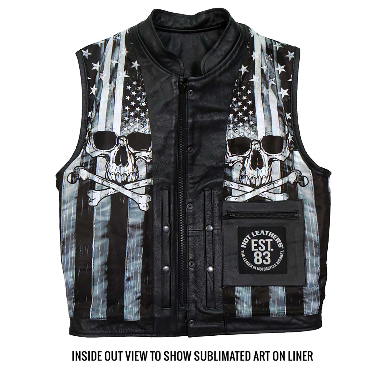 Hot Leathers VSM1054 Men’s Black Skull Flag Conceal and Carry Leather Vest — image 8