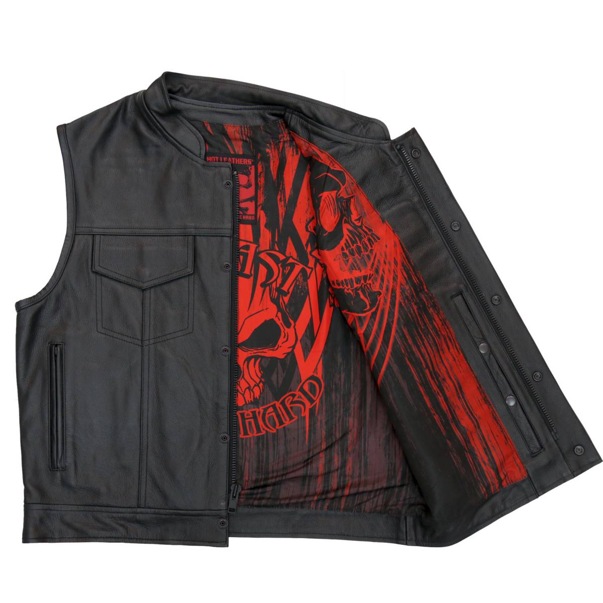 Hot Leathers VSM1055 Men’s Black Over The Top Skull Conceal and Carry Leather Vest — image 1