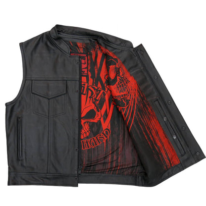 Hot Leathers VSM1055 Men’s Black Over The Top Skull Conceal and Carry Leather Vest — image 1