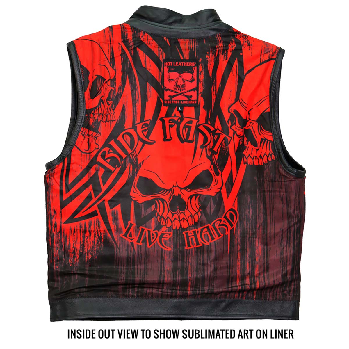 Hot Leathers VSM1055 Men’s Black Over The Top Skull Conceal and Carry Leather Vest — image 7