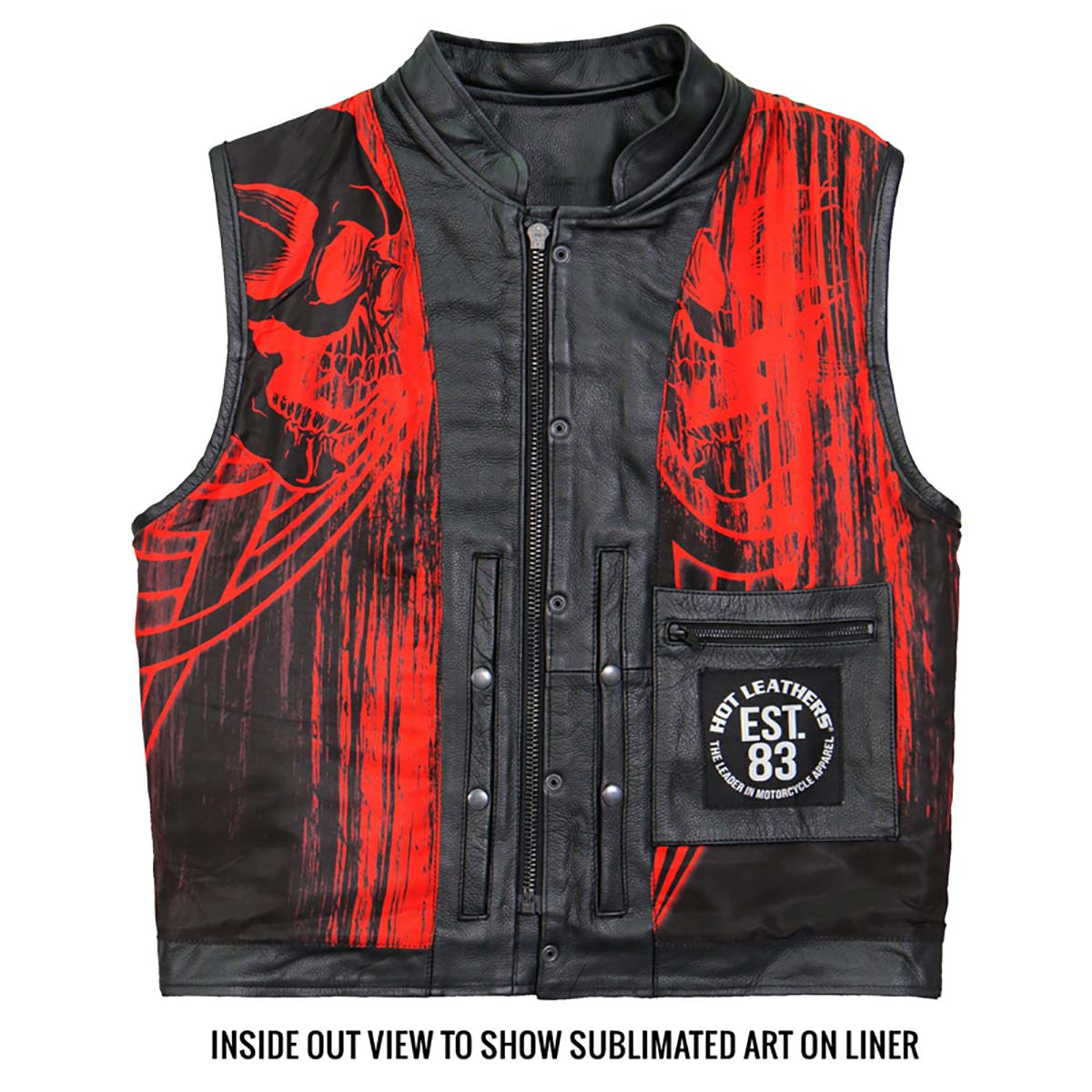 Hot Leathers VSM1055 Men’s Black Over The Top Skull Conceal and Carry Leather Vest — image 8