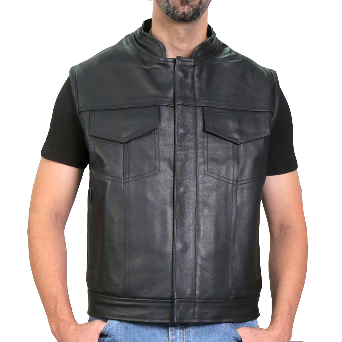 Hot Leathers VSM1055 Men’s Black Over The Top Skull Conceal and Carry Leather Vest — image 2