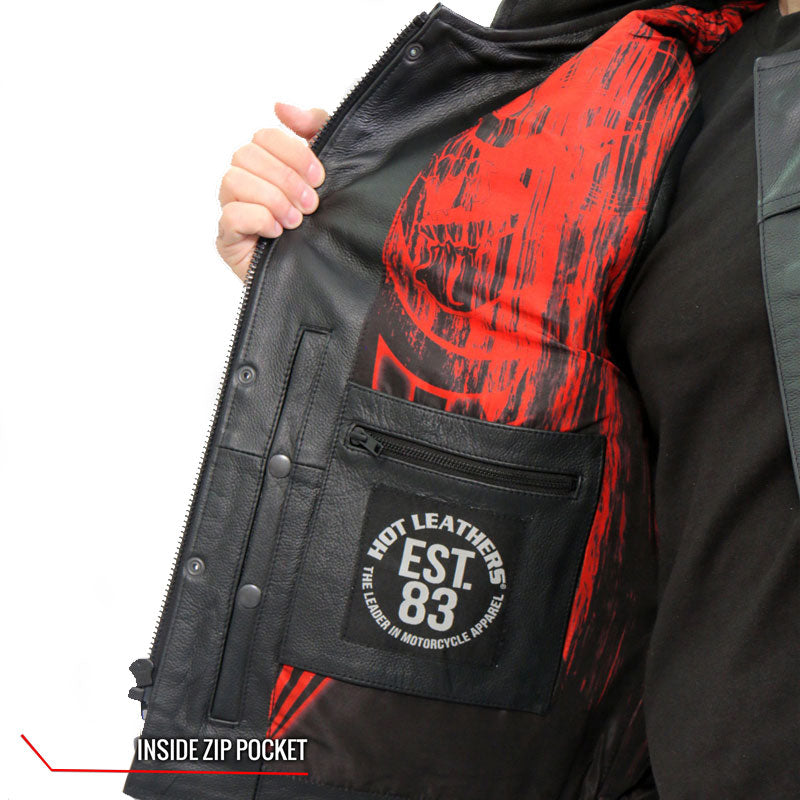 Hot Leathers VSM1055 Men’s Black Over The Top Skull Conceal and Carry Leather Vest — image 5