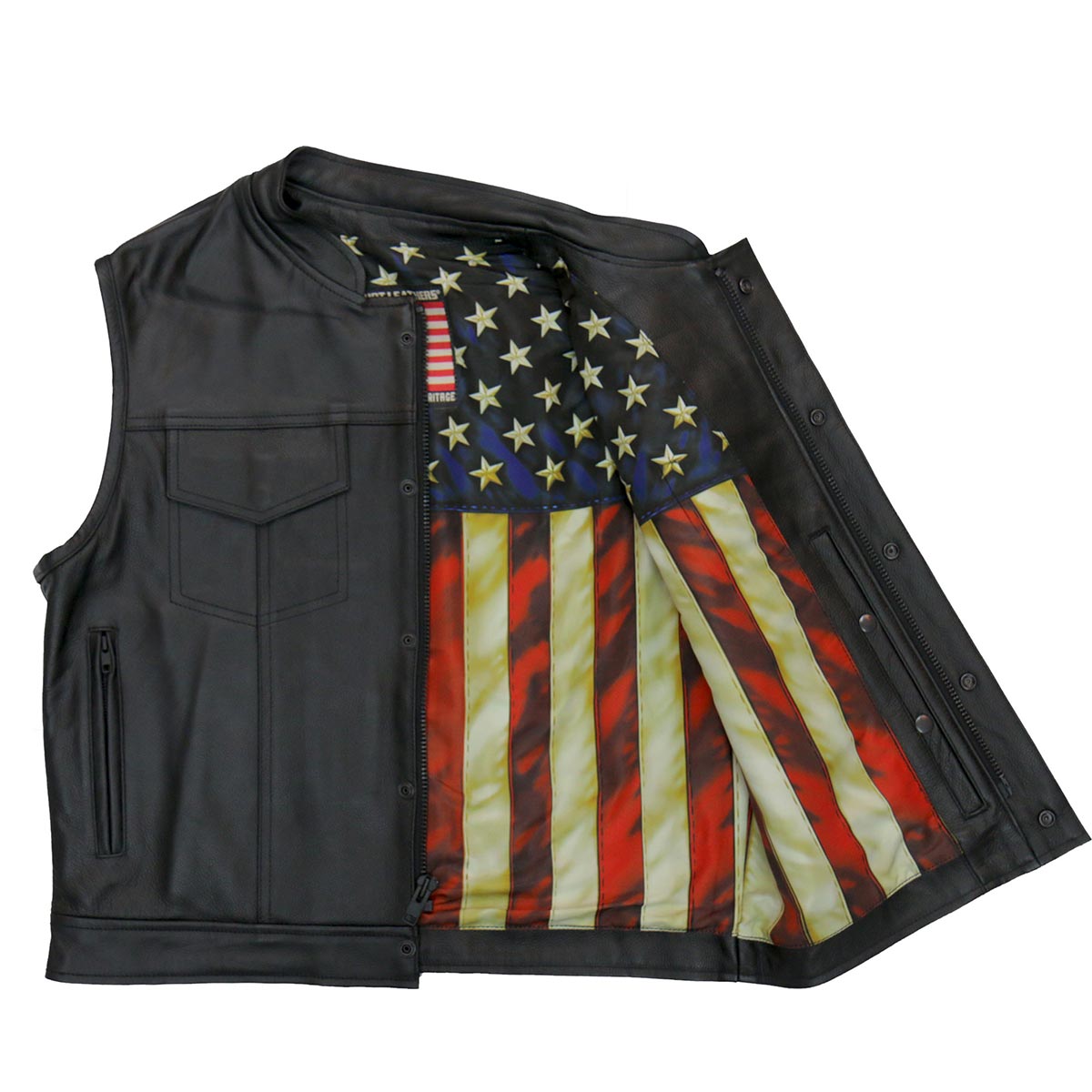 Hot Leathers VSM1056 Men's Black Vintage USA Flag Conceal and Carry Leather Vest — image 1