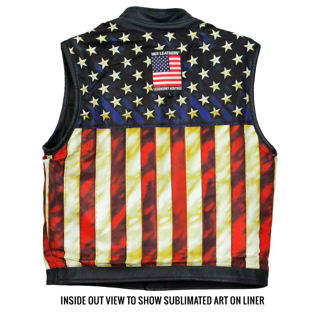 Hot Leathers VSM1056 Men's Black Vintage USA Flag Conceal and Carry Leather Vest — image 5