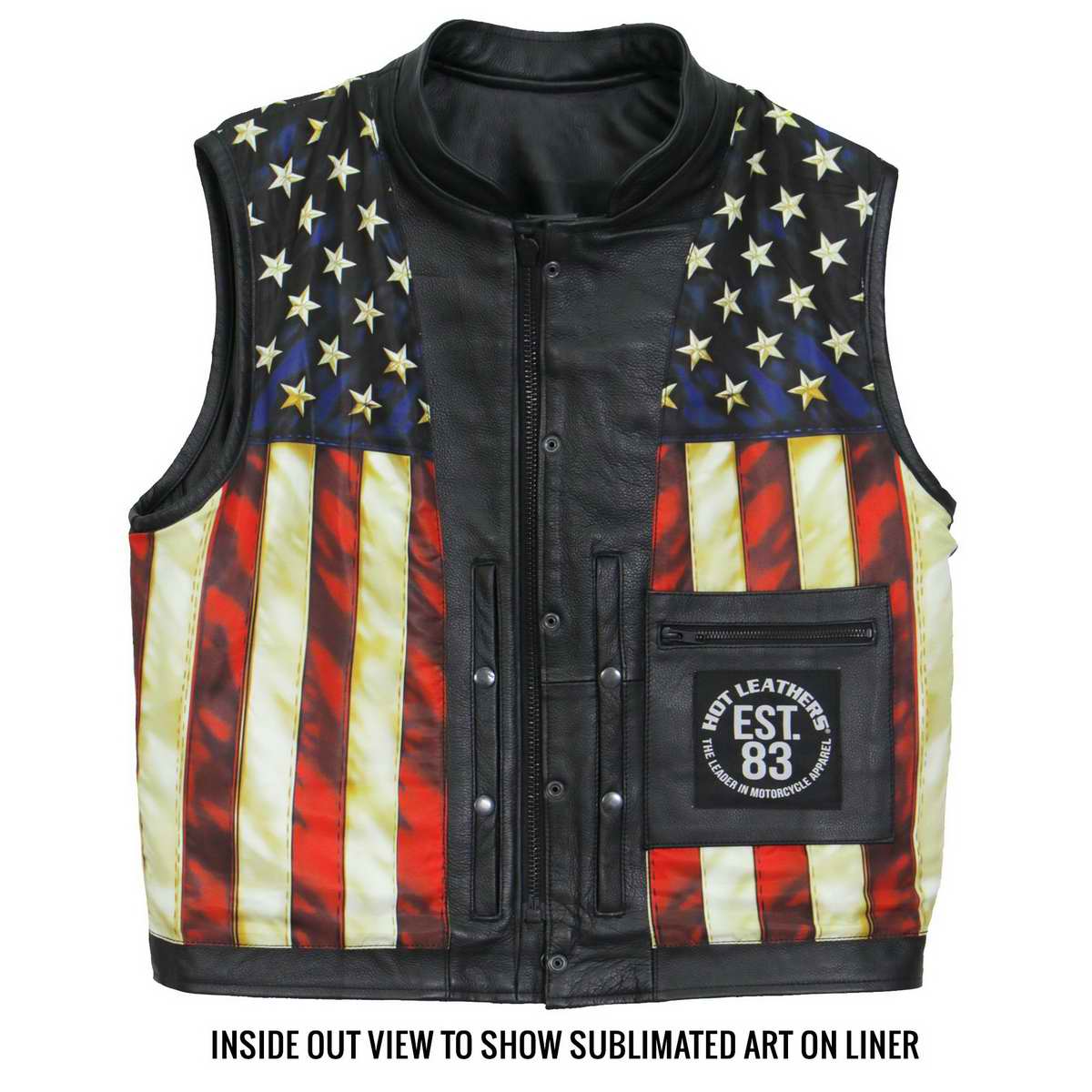 Hot Leathers VSM1056 Men's Black Vintage USA Flag Conceal and Carry Leather Vest — image 4