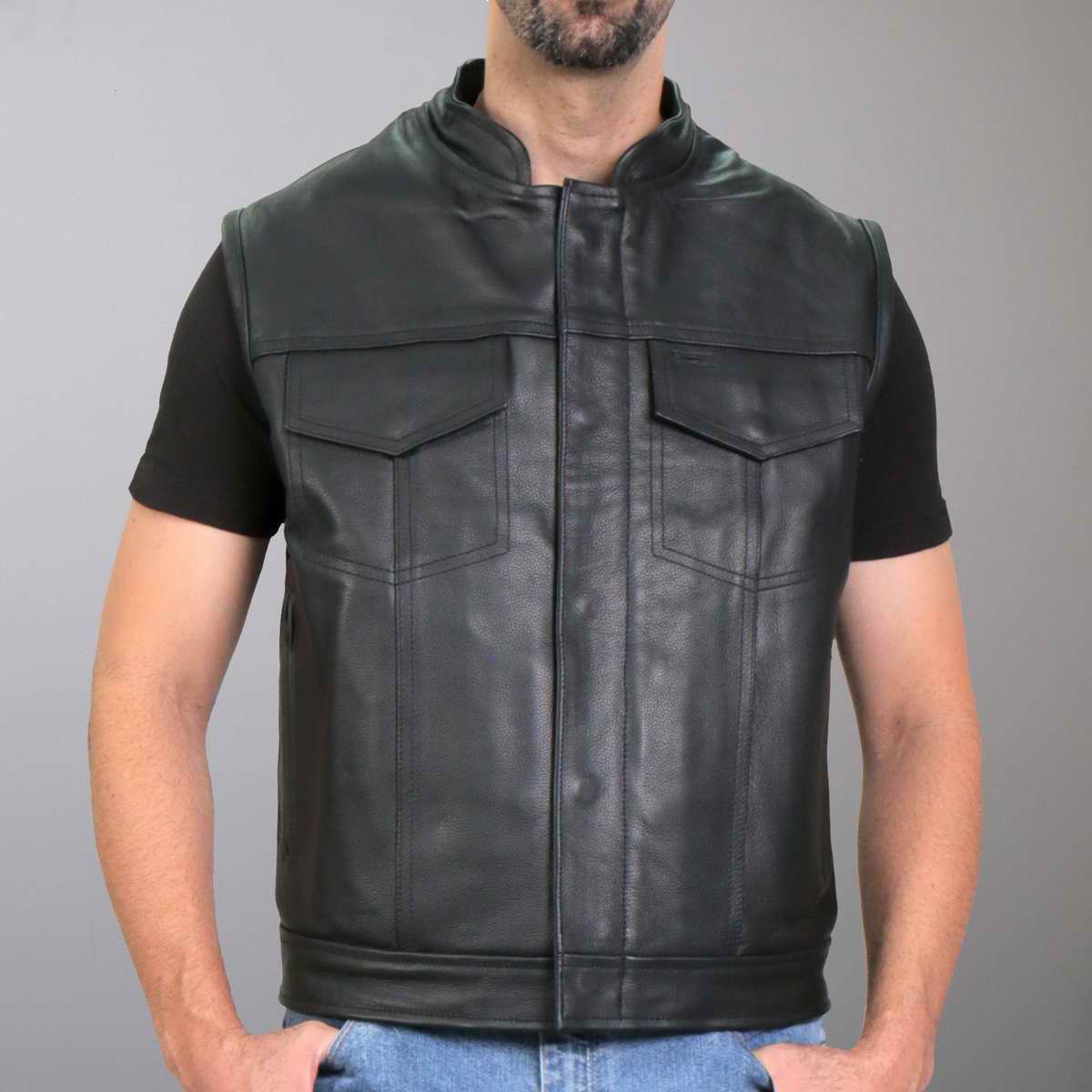Hot Leathers VSM1056 Men's Black Vintage USA Flag Conceal and Carry Leather Vest — image 2
