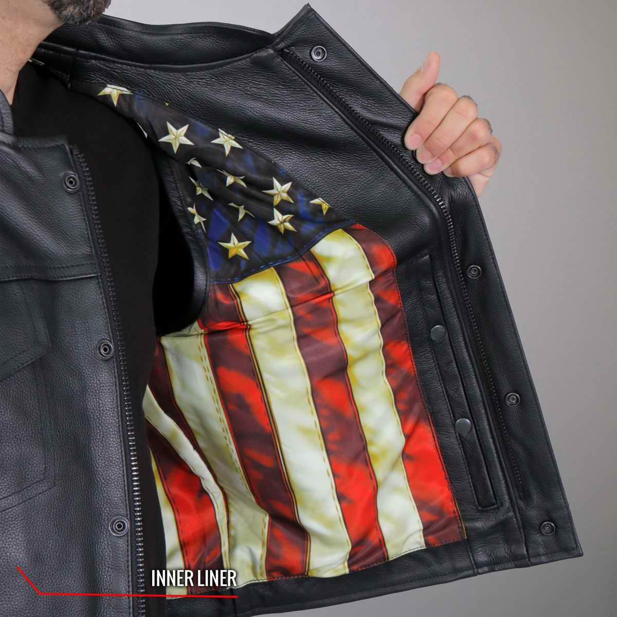 Hot Leathers VSM1056 Men's Black Vintage USA Flag Conceal and Carry Leather Vest — image 8