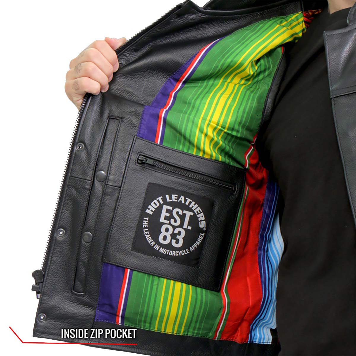Hot Leathers VSM1057 Men’s Black Mexican Blanket Conceal and Carry Leather Vest — image 5