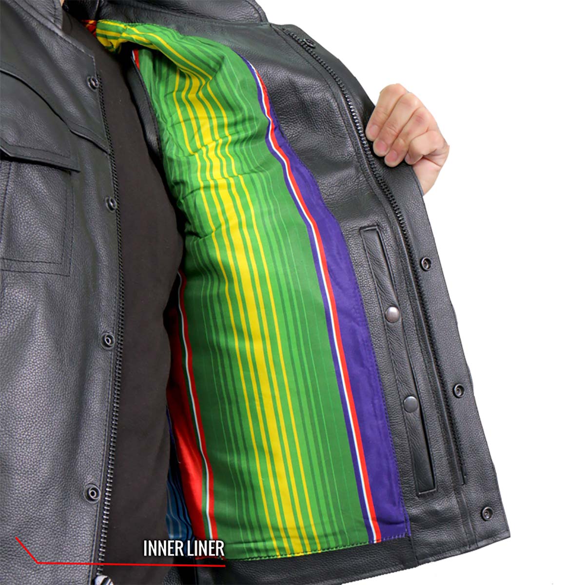 Hot Leathers VSM1057 Men’s Black Mexican Blanket Conceal and Carry Leather Vest — image 6