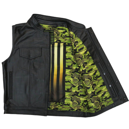 Hot Leathers VSM1058 Men's Black Camo Flag Conceal and Carry Leather Vest — image 1