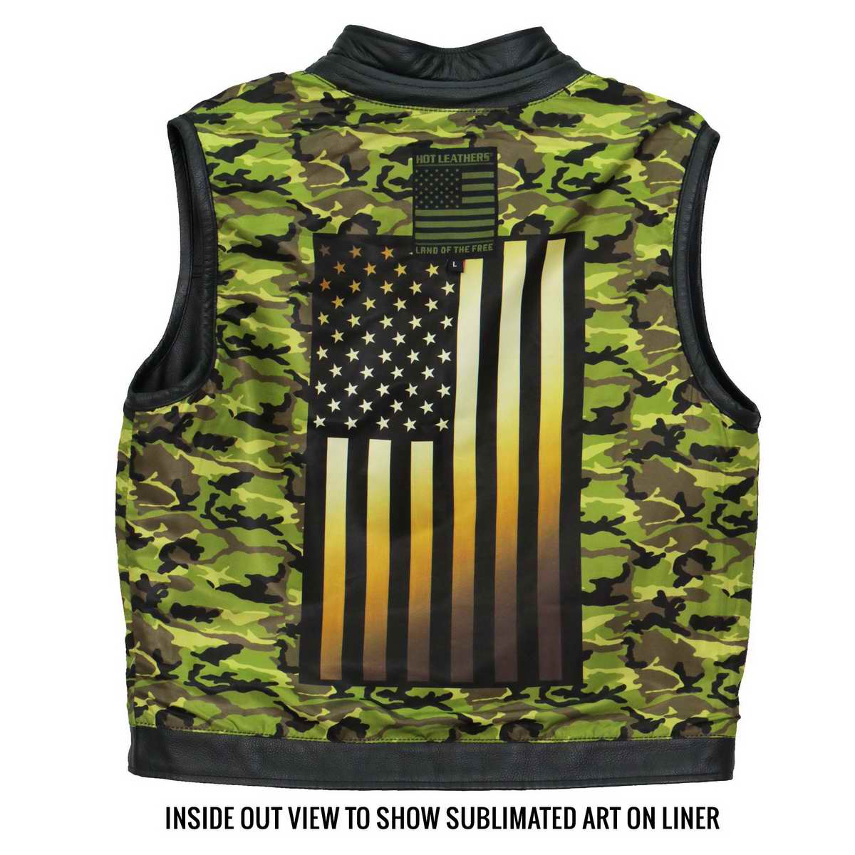 Hot Leathers VSM1058 Men's Black Camo Flag Conceal and Carry Leather Vest — image 4