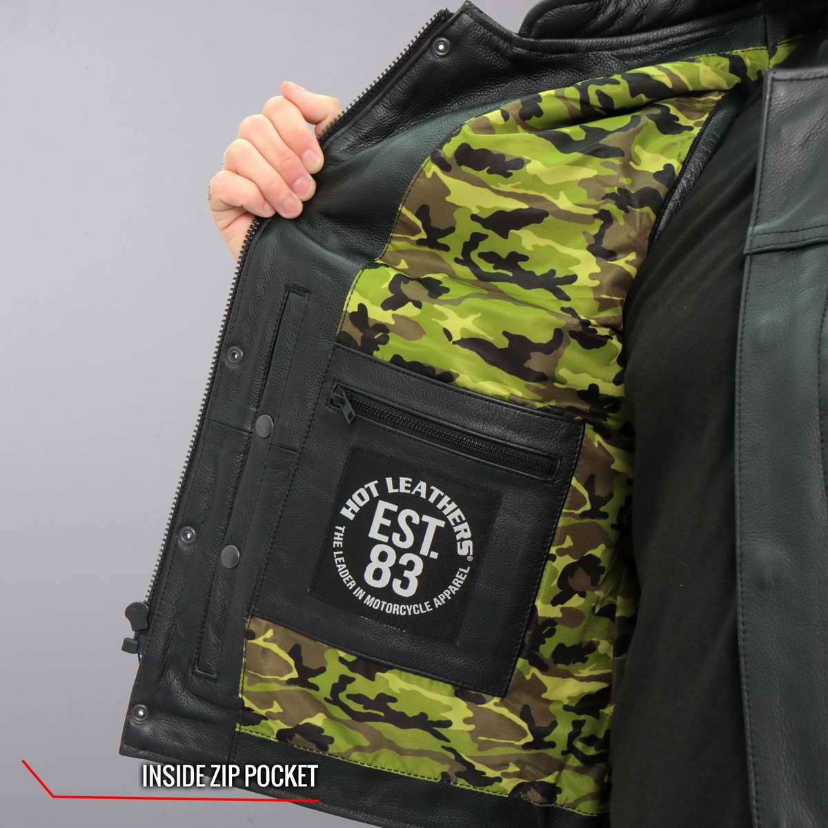 Hot Leathers VSM1058 Men's Black Camo Flag Conceal and Carry Leather Vest — image 7