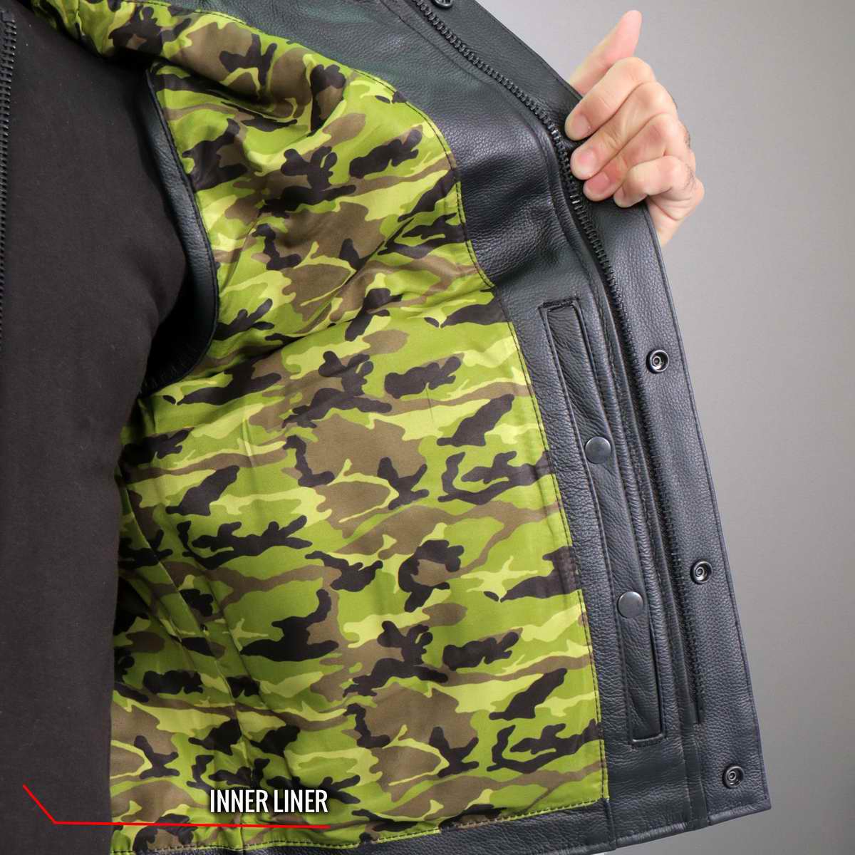 Hot Leathers VSM1058 Men's Black Camo Flag Conceal and Carry Leather Vest — image 8