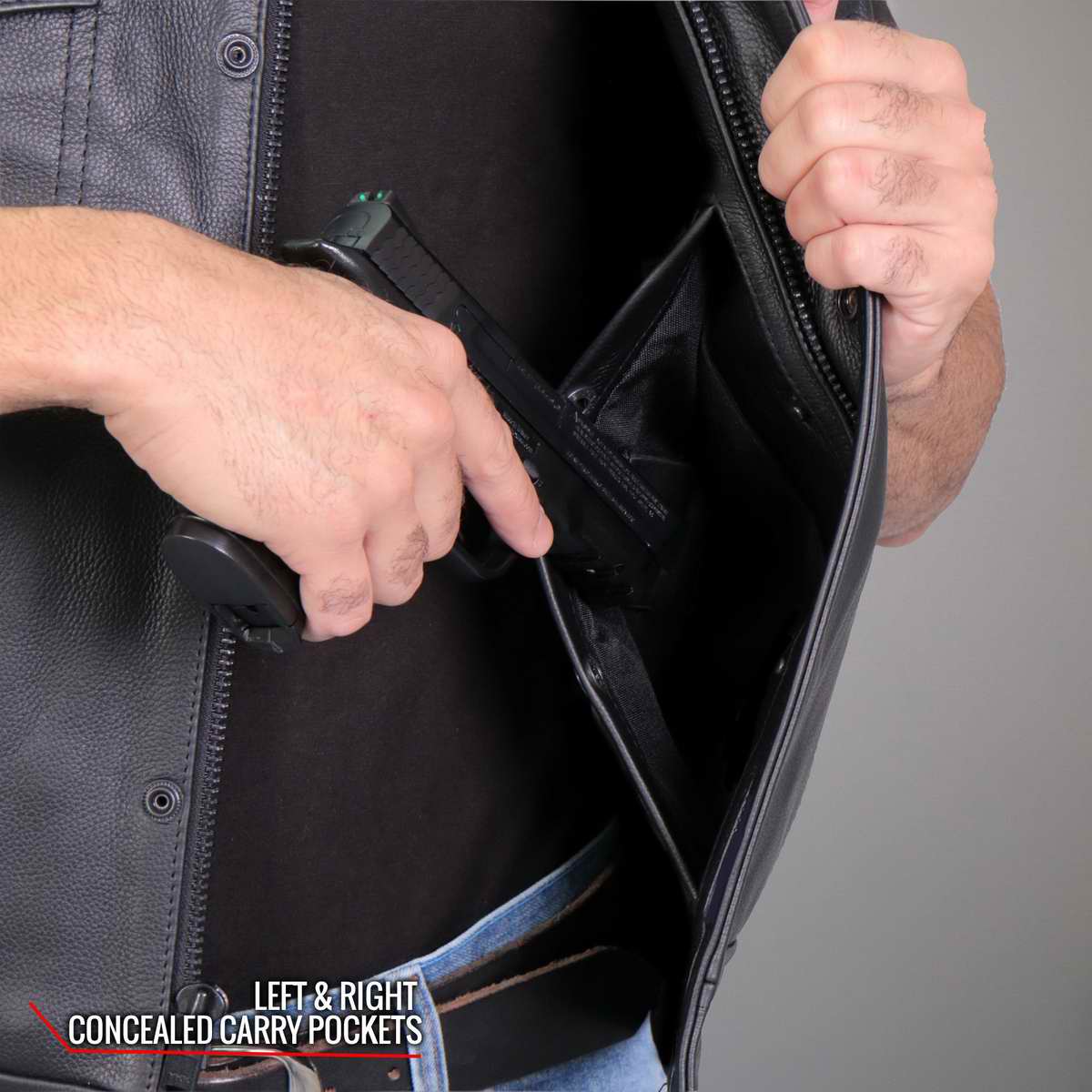 Hot Leathers VSM1058 Men's Black Camo Flag Conceal and Carry Leather Vest — image 9