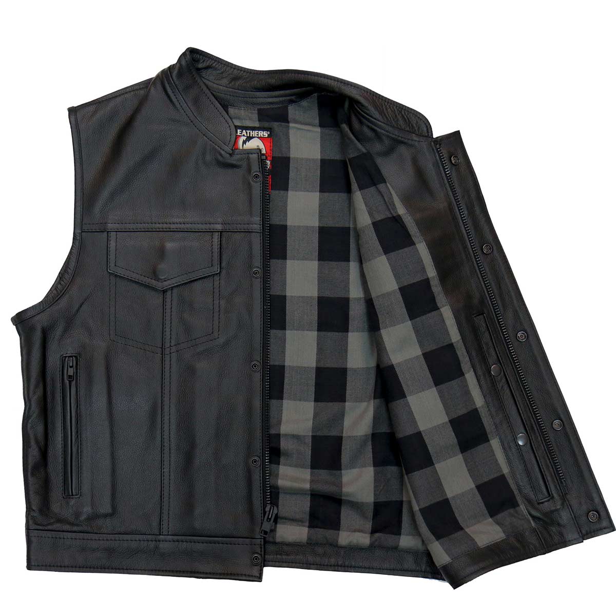 Hot Leathers VSM1059 Men's Black Flannel Grey Conceal and Carry Leather Vest — image 1