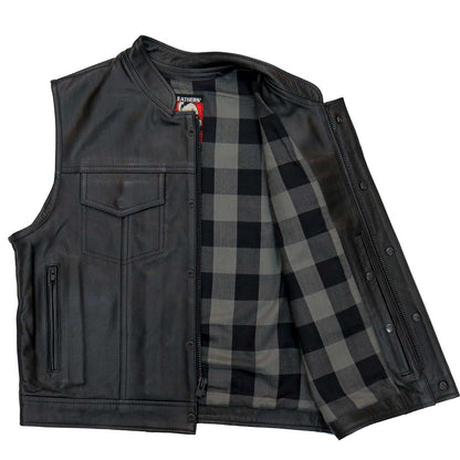 Hot Leathers VSM1059 Men's Black Flannel Grey Conceal and Carry Leather Vest — image 1