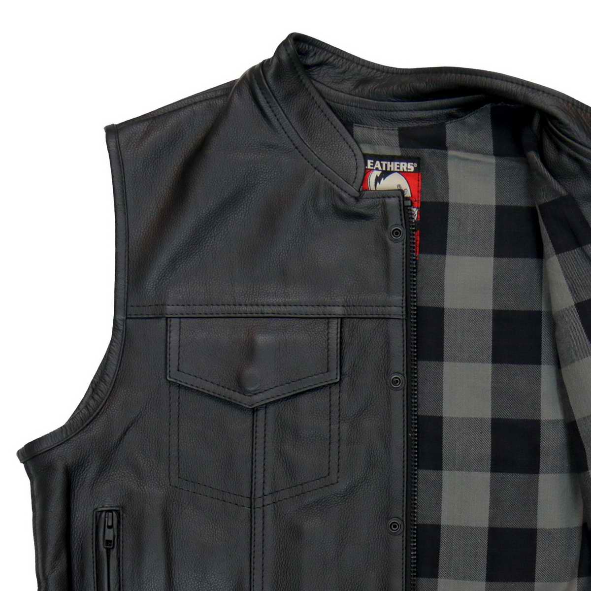 Hot Leathers VSM1059 Men's Black Flannel Grey Conceal and Carry Leather Vest — image 13