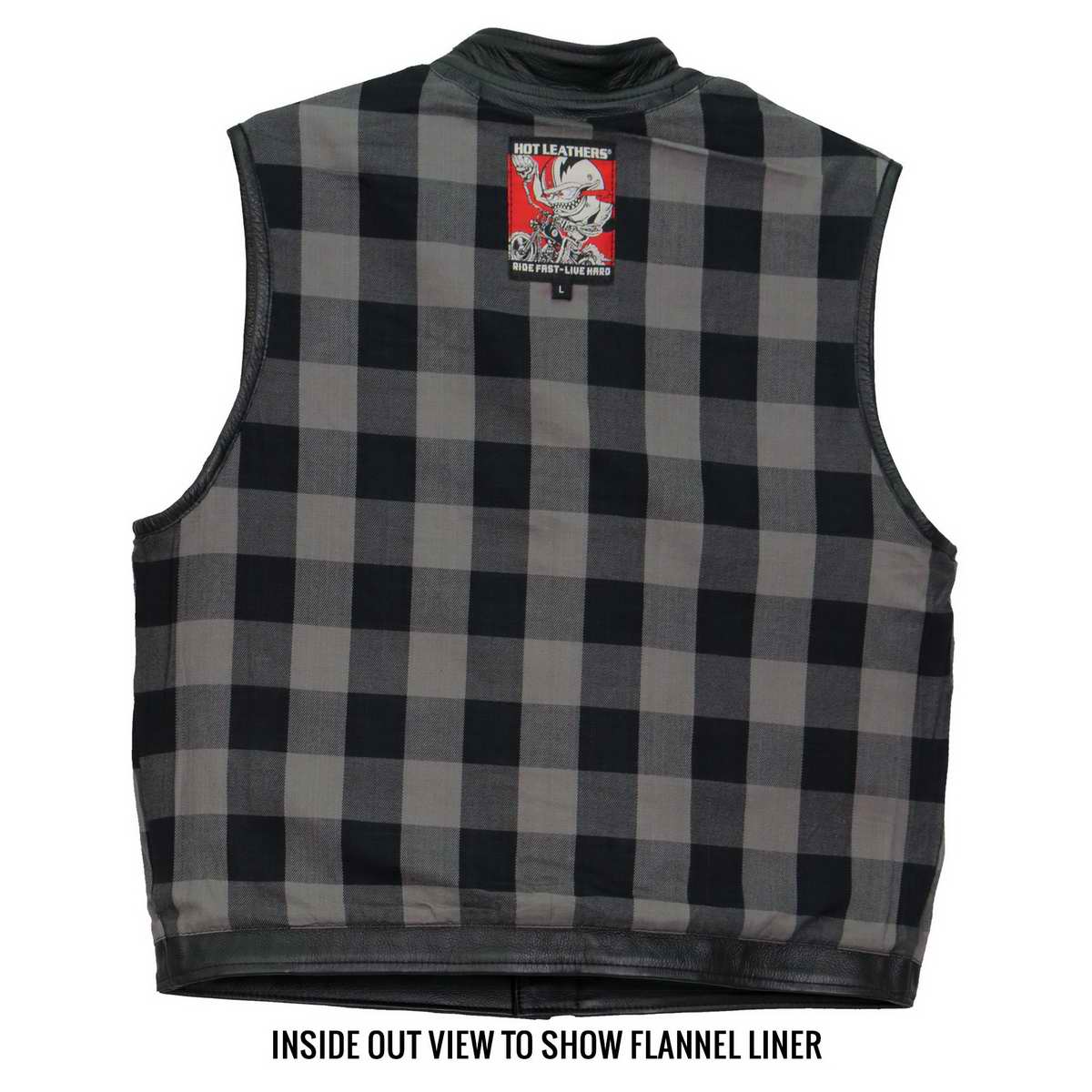 Hot Leathers VSM1059 Men's Black Flannel Grey Conceal and Carry Leather Vest — image 4