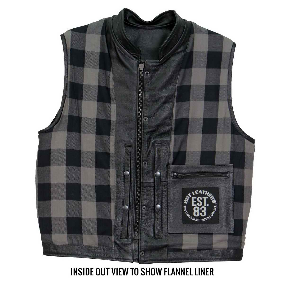 Hot Leathers VSM1059 Men's Black Flannel Grey Conceal and Carry Leather Vest — image 5