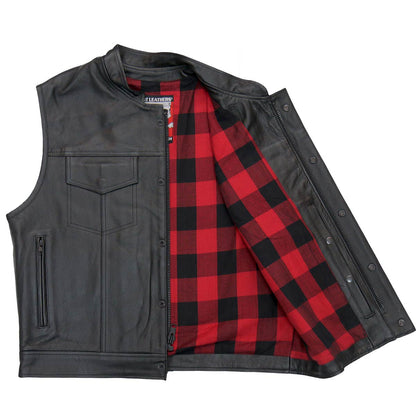 Hot Leathers VSM1060 Men's Black Flannel Red Conceal and Carry Leather Vest — image 1
