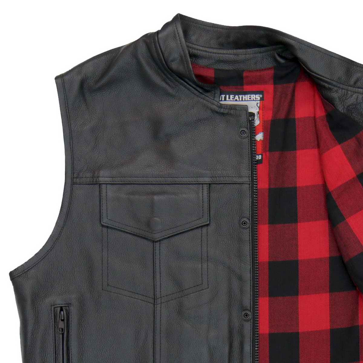 Hot Leathers VSM1060 Men's Black Flannel Red Conceal and Carry Leather Vest — image 13