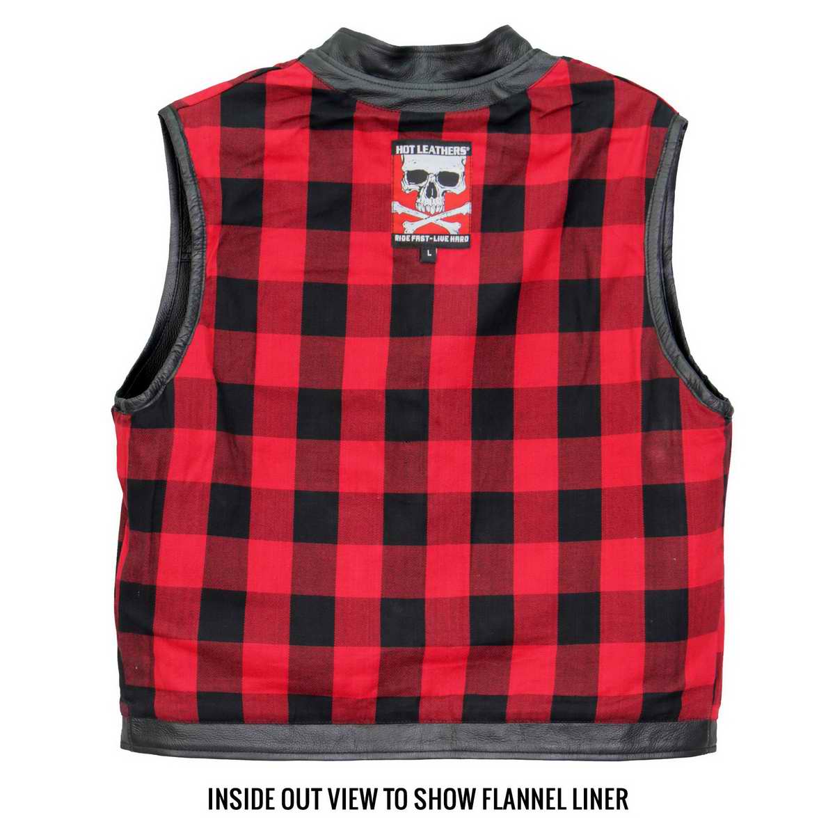 Hot Leathers VSM1060 Men's Black Flannel Red Conceal and Carry Leather Vest — image 4