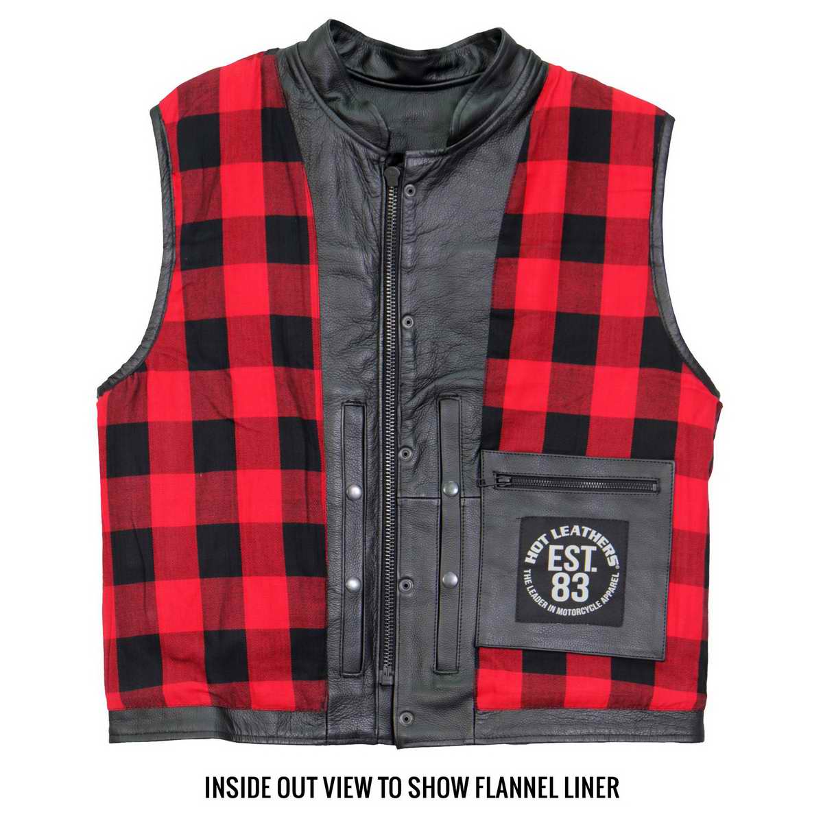 Hot Leathers VSM1060 Men's Black Flannel Red Conceal and Carry Leather Vest — image 5